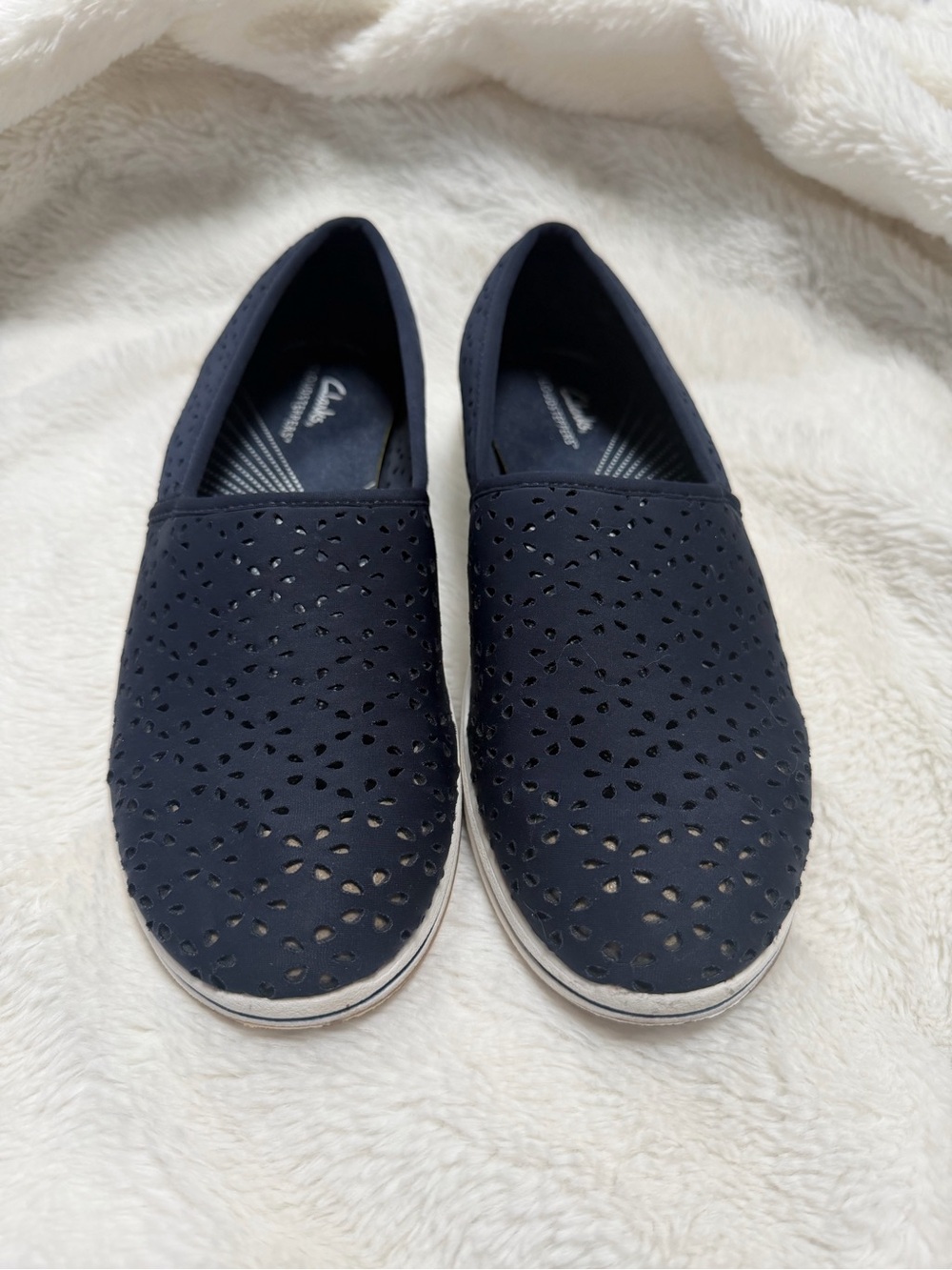 Cloudsteppers by Clarks Navy Laser-Cut Slip-On Flats